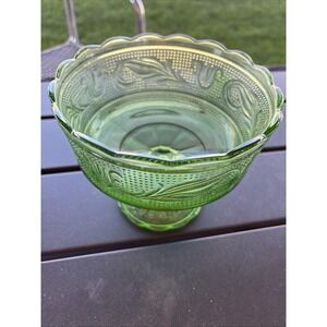 Green Pressed Glass Bowl On Pedestal by E O Brody Co. Cleveland, Ohio M-6000